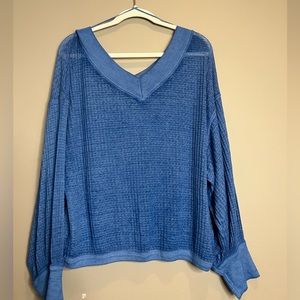We the free waffle knit blue oversized top